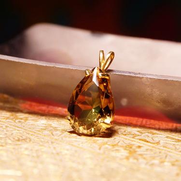 Vintage 14K Gold Smoky Quartz Teardrop Pendant, Faceted Pear-Cut Gemstone In Pronged Cathedral Setting, Split Gold Bail, 1&quot; L x 5/8&quot; W 