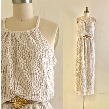 vintage 90's beige lace knit dress 