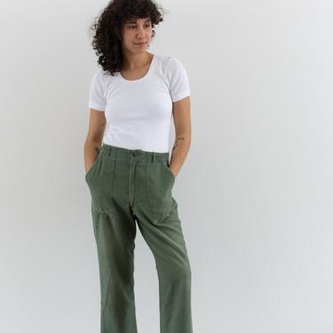 Vintage 30 Waist Olive Green Army Pants | Utility Fatigues Military Trouser | Zipper Fly | F255 