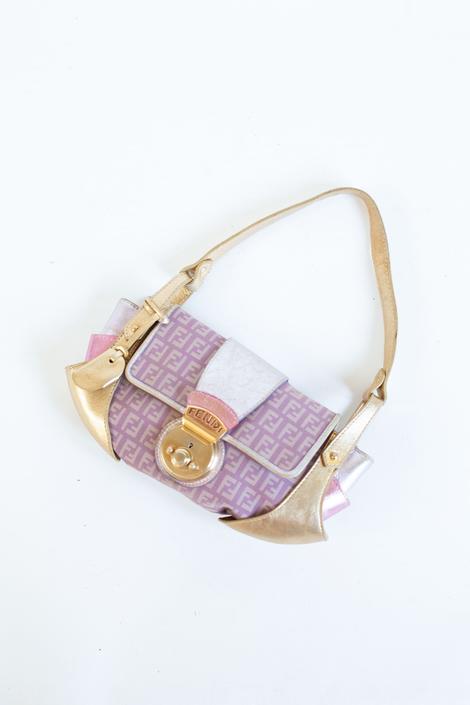 Limited Edition 2002 Fendi Zucca Gold & Lilac Pochette