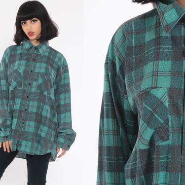 Green plaid flannel shirt. 80-90s grunge.