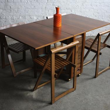 MidCentury Teak DropLeaf Table w/4 Stowaway Chairs