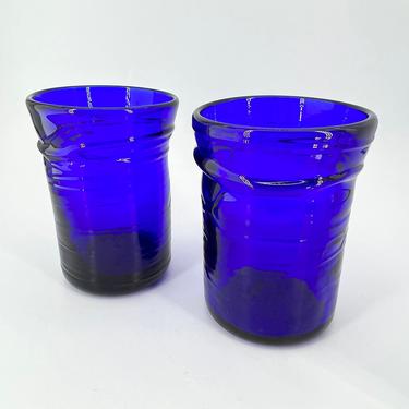 Hand blown Cobalt Blue Glasses Signed 