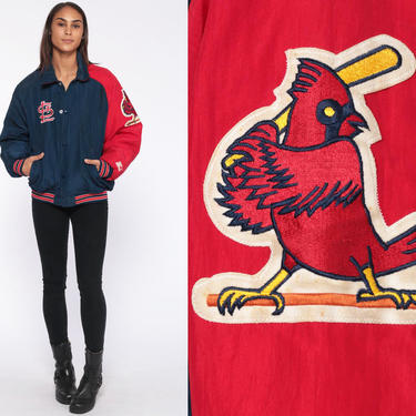MLB St. Louis Cardinals Baseball Snap Button Up Bomber Jacket Beige Men's  Sz XL
