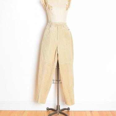 vintage 90s pants beige leather suede high waisted tapered leg trousers M clothing 