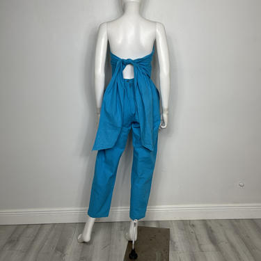 Vtg 80s cotton harem bandeau  one piece jumpsuit SM 