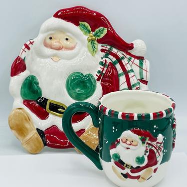 Fitz and Floyd Christmas Morning Santa’s Cookie Plate and Milk Mug Set- Unused in Original Box 