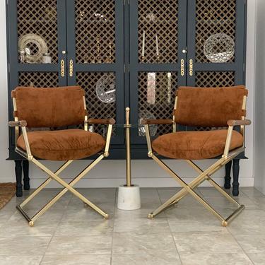 MCM mid century modern brass and wood directors chairs set 