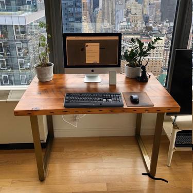 Two Piece L Shaped Desk With Modesty Panel side 1. Desk With Privacy Wall.  Industrial Reclaimed Wood Desk. Office Desk. Corner Desk. 