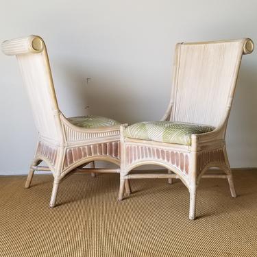 1980s Palm Beach Style High Rolled Back Accent Chairs - a Pair. 