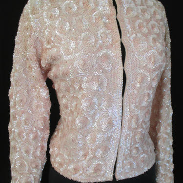 Beautiful Shimmering 1950's Three Pink Sequined Vintage Sweater by &amp;quot;Fatina of Palm Springs Sweater girl cocktail sweater  medium 