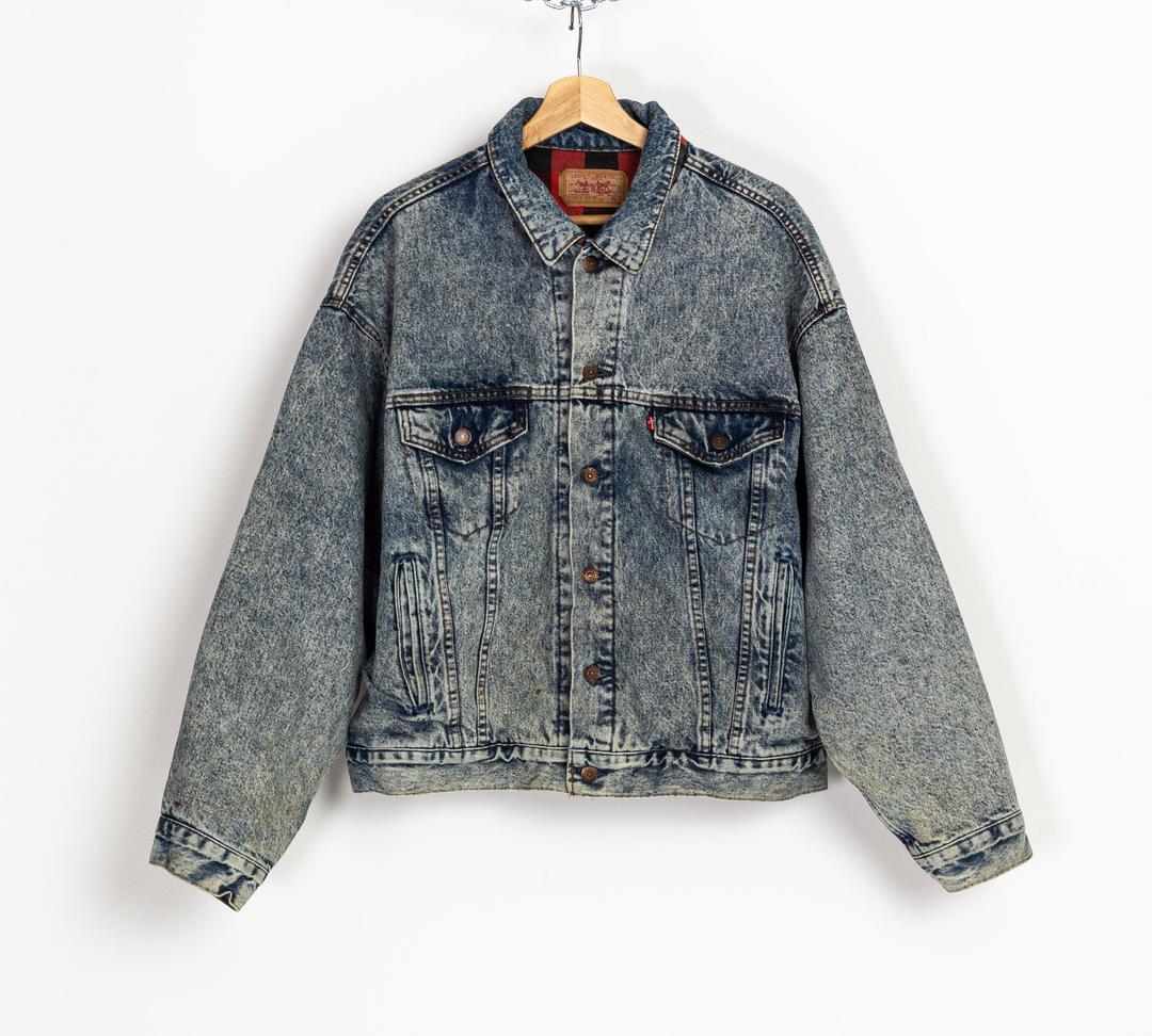 80s Levi's Buffalo Plaid Flannel Lined Jean Jacket Extra Flying