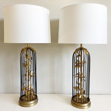 1950s Italian Birdcage Lamps & Shades - a Pair 