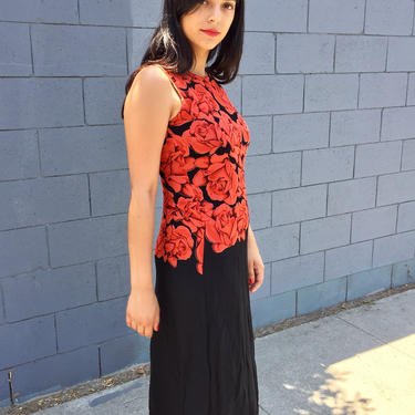 Red and Black Sheer 90's Rose Dress 