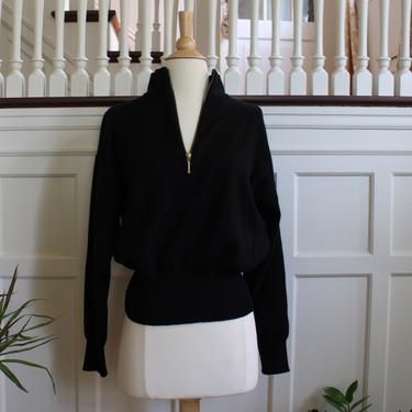 Vintage Meister Half Zip Mock Neck Black Wool Blend Sweater Women's Size S M 