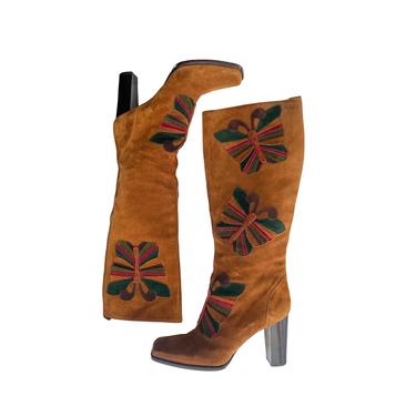 Dolce &amp; Gabbana Camel Butterfly Suede Knee Boots