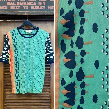 Vintage 1960’s Mod Op-Art Krazy Nature Print Top, 60’s Tee Shirt, 60’s Mod Style, 60’s Nature Print, 60’s Optical Art, Vintage Clothing 