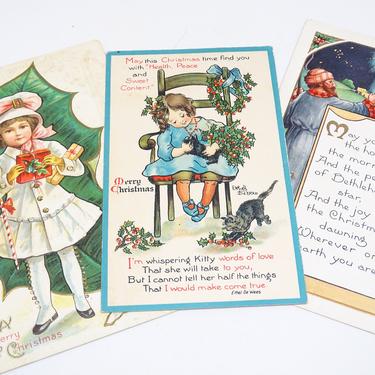 3 Antique Postcards from the 1920's, Merry Christmas, Vintage Greetings 