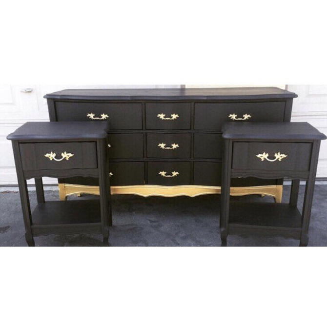 Black And Gold French Provincial Bedroom Set Dresser And Two Side Tables Gold Dipped Bedroom Set Nursery Changing Table Portfolio By