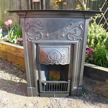 English Antique Art Nouveau cast iron fireplace 1905 