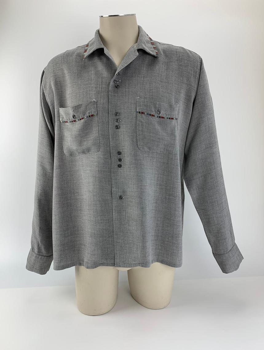 1950's Rayon Shirt - BRENT Label - Interesting Button