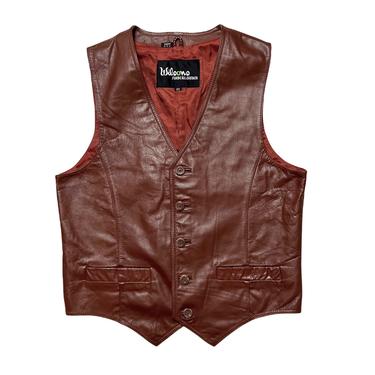 Vintage 1970s/1980s WILSONS Brown Leather Vest ~ size 38 to 40 ~ Biker / Motorcycle ~ Western 