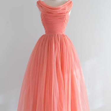 Spectacular 1950's Coral Splendor Prom Dress / Waist 24