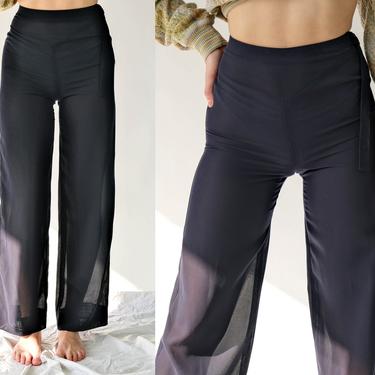 80s〜90s \"Giorgio Armani\" wide trousers Vintage 90s Giorgio Armani Black Silk Wide Leg Pants W