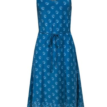 Tucker - Teal Floral Print Sleeveless Belted Silk Slip Dress Sz L