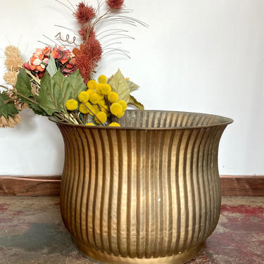 Large Ribbed Brass Planters