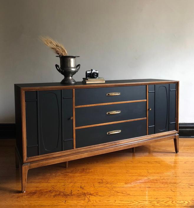 Black And Wood Mid Century Modern Credenza Vintage Modern Media