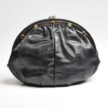 Judith Leiber Snakeskin Textured Leather Clutch Purse Shoulder Bag 