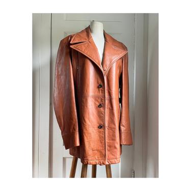 1970s Carmel Brown Double Collar Leather Jacket- size L/XL 