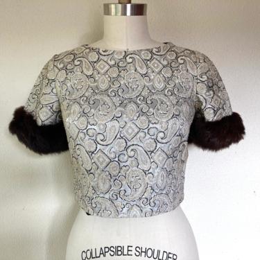 1960s Brocade blouse with fur trimmed sleeves 