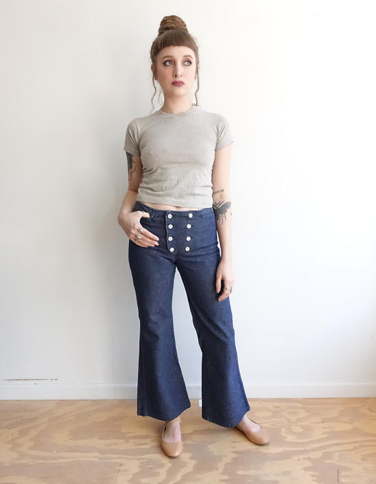 Vintage 70s Sailor Denim/ 1970s Button Fly Mid Rise Cropped | Bottle of ...