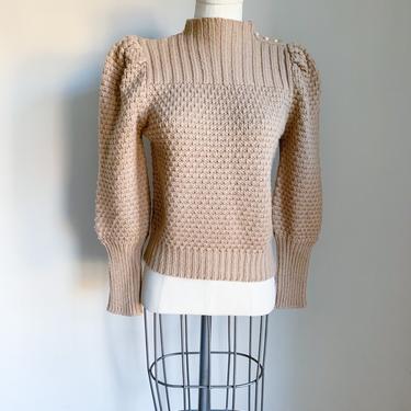 Vintage 1980s Cocoa Brown Puff Sleeve Mockneck Sweater / S 