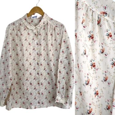 1980s lace trimmed floral blouse by Rejoice - size 2X 