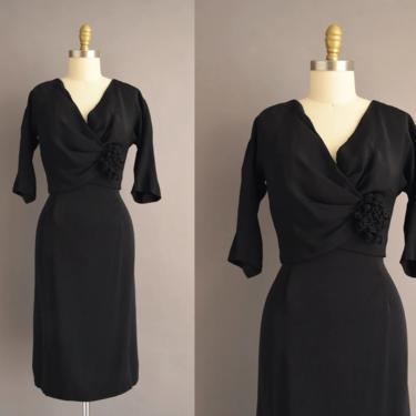 vintage 1950s dress | I.MAGNIN Super Soft Classic Black Cocktail Party Dress | XL | 50s vintage dress 