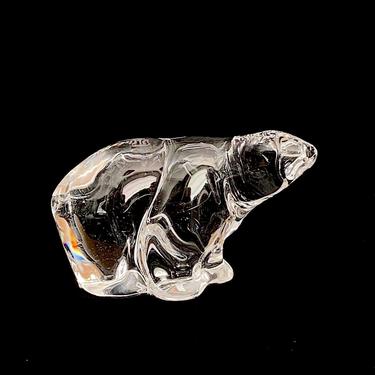 Vintage Modern Hadeland Art Glass CRYSTAL of Norway Modernist Polar Bear Paperweight Sculpture Scandinavian Design 