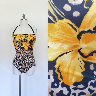 Nikki leopard swimsuit, one piece swimsuit, animal print floral bathing, Erstwhile Style Vintage