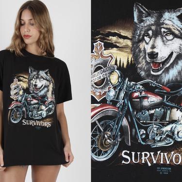3d Emblem Wolf Shirt / Harley Davidson Shirt / Vintage 1989