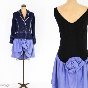 1990s Black &amp; Blue Party Dress | 90s Sleeveless Asymmetrical Dress | fufi CLOBBER NAAS | Medium 