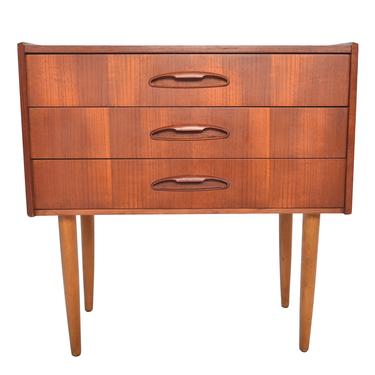 Danish Modern Mid Century Teak Atomic Three Drawer Entry Chest 