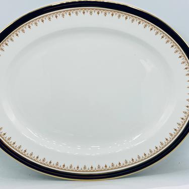 Vintage AYNSLEY  Fine English Bone China  “Leighton Cobalt Smooth”~ Large Oval Platter 13.5&amp;quot; X 11&amp;quot;- Great Condition 