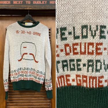 Vintage 1960’s Pop Art Tennis Cartoon Face Sports Sweater, 60’s Pop Art, 60’s Sweater, 60’s Sports Sweater, 60’s Tennis, Vintage Clothing 