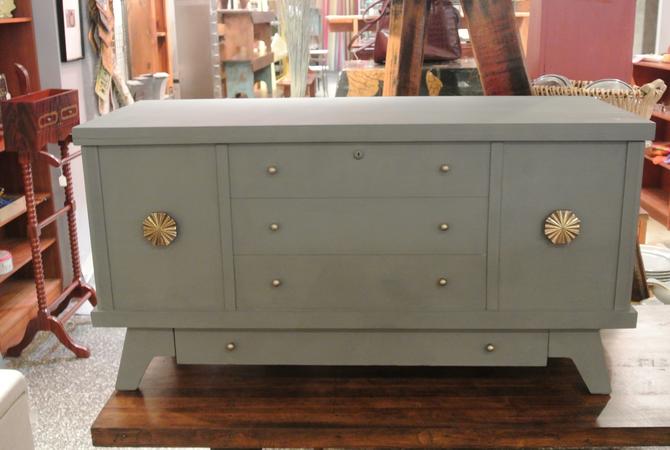Midcentury Painted Chest With Funky Polished Brass Pulls And