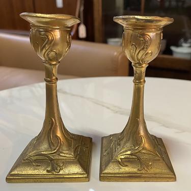 Item #DMC5 Pair of Antique “Beehive” Bronze Candle Holders c.1900, McCarney's  Furniture