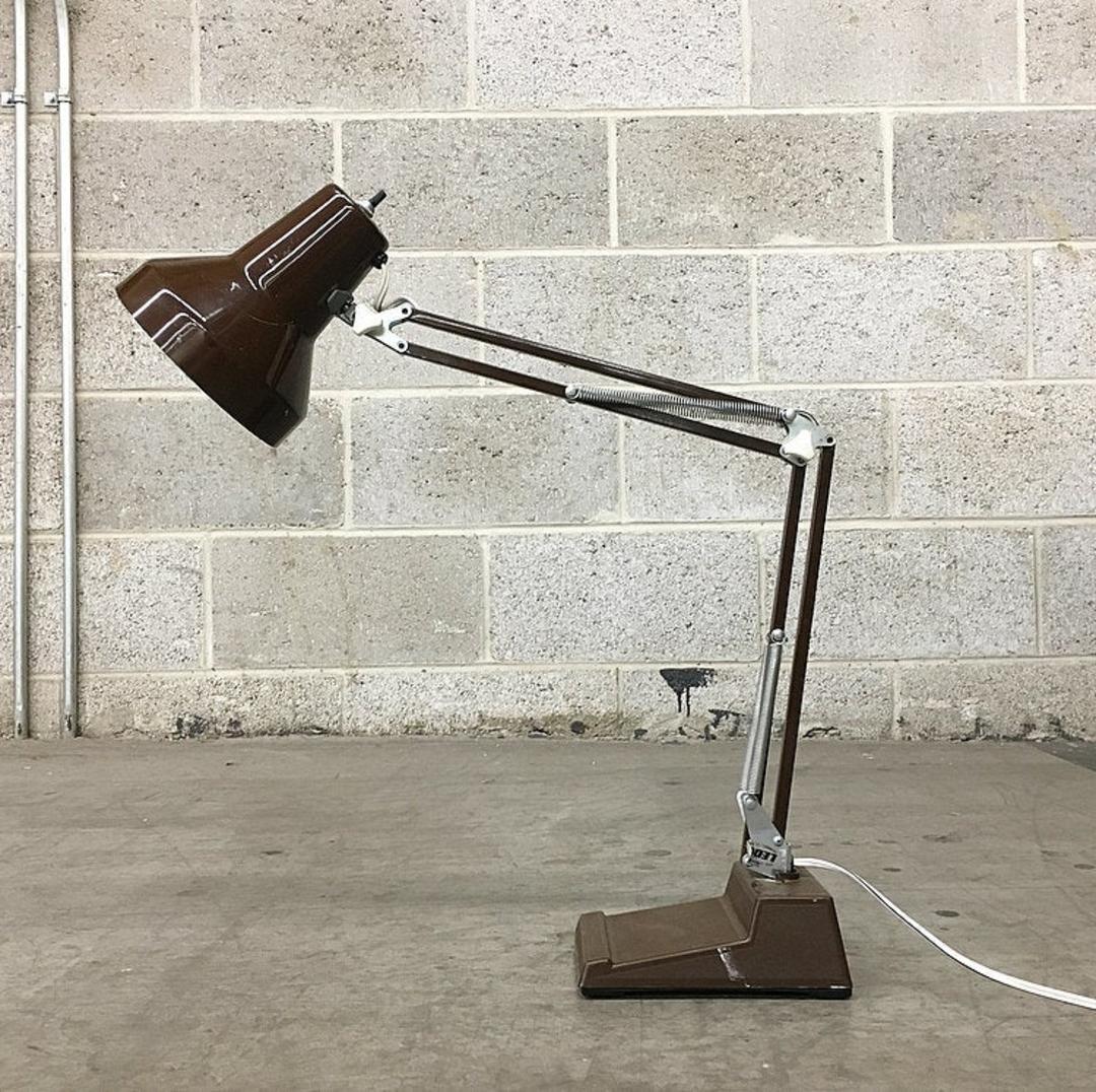Vintage Desk Lamp Retro 1980s Brown Metal Adjusting Arm Desk