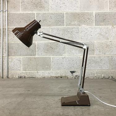 Vintage Desk Lamp Retro 1980s Brown Metal Adjusting Arm Desk Lamp on Plastic Base for Home or Office Lighting Decor 