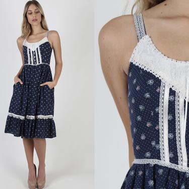 Vintage 70s Gunne Sax Dress Navy Blue Calico | American Archive - San ...